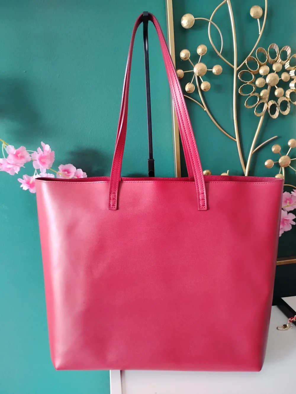 Fendi Red Leather Tote with Snake-Print Eye Detail